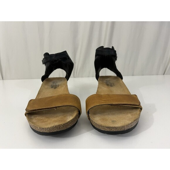 Naot Prophecy Tan/Black Leather High Back Strap Wedge Sandals - EU 40 US 9/9.5 - Picture 7 of 9